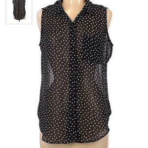 Liz Claiborne | Sheer Navy Top w/ white polka dots